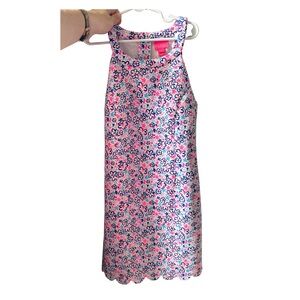 Lilly Pulitzer Pink Navy Multi Floral Scalloped Shift Dress